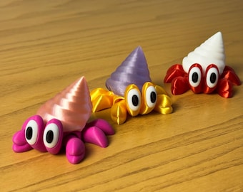 Figura de cangrejo ermitaño impresa en 3D, hecha a mano, ideal para el escritorio. Colores personalizados.
