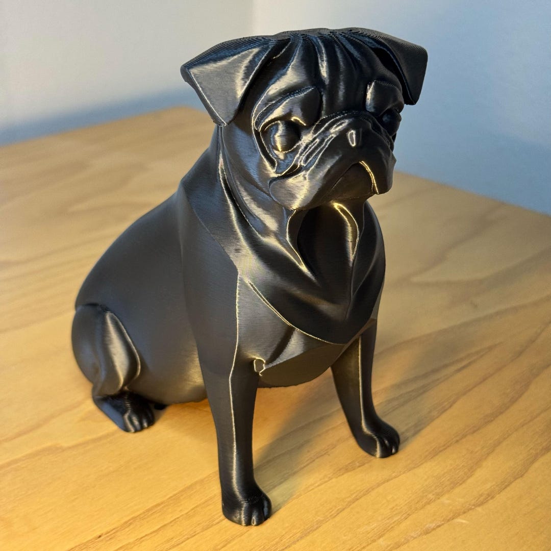 黒パグの像 – 3Dプリントの犬の置物 – モダンな室内装飾 – 犬好き 