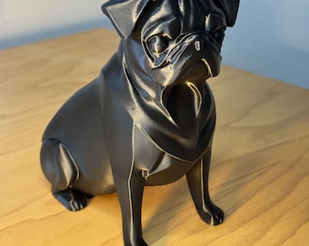 Estatua de carlino negro – Figura de perro impresa en 3D – Decoración moderna para el hogar – Para amantes de los perros