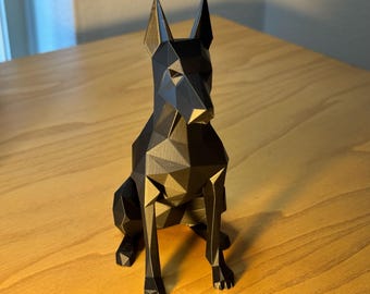 Low Poly Doberman Statue – Minimalist Geometric Dog Decor | 3D Printed Figurine