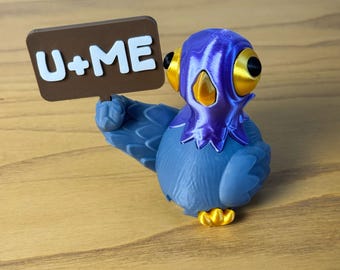 Palomas de protesta, pájaros divertidos impresos en 3D con mini carteles, decoración de escritorio hecha a mano.