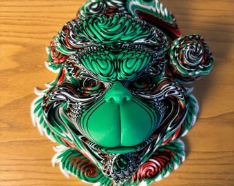 Weihnachtsgrinch-Wanddekor - 3D-gedruckter mehrfarbiger Weihnachtstürbehang Keine tragbare Maske