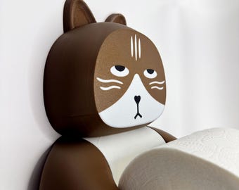 Portarrollos de papel higiénico con diseño de gato triste: decoración de baño impresa en 3D