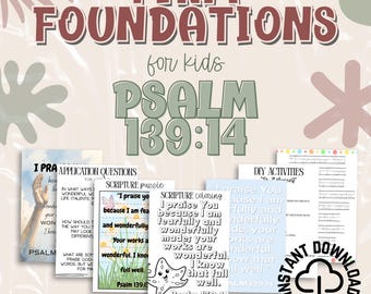 Solidne fundamenty dla dzieci | Psalm 139:14 | Pakiet ćwiczeń do nauki wersetów biblijnych do wydrukowania