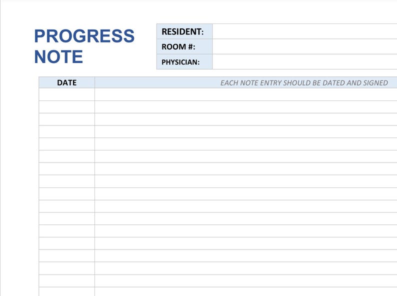 Progress Note - EDITABLE - for Resident and Patient Care (medical and ...