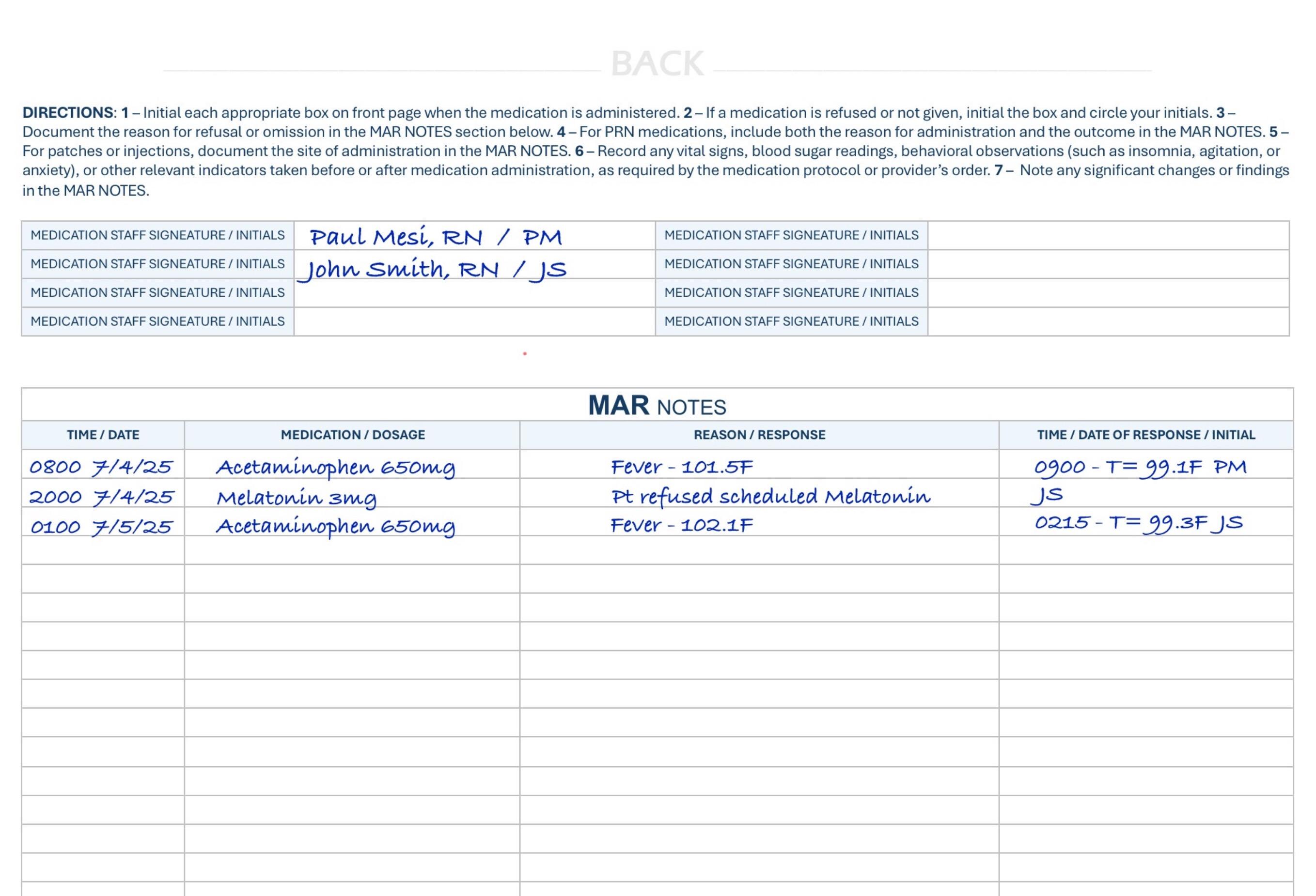 Medication Administration Record (MAR) PRINTABLE Template for Nursing ...