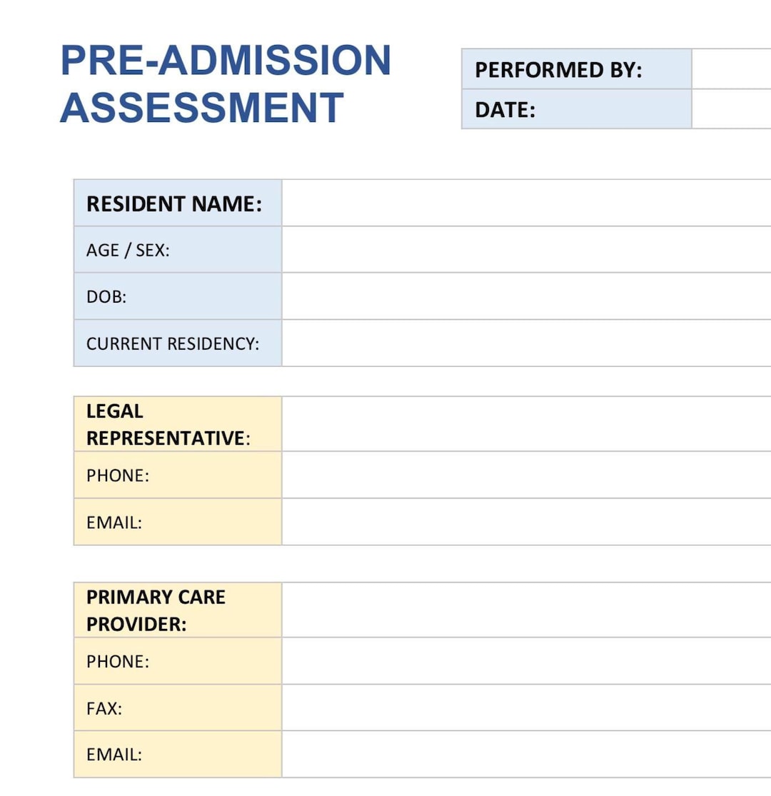 Pre-admission Assessment - Standard - Etsy