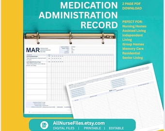 Medication Administration Record (MAR) PRINTABLE Template for Nursing Homes - LANDSCAPE formate