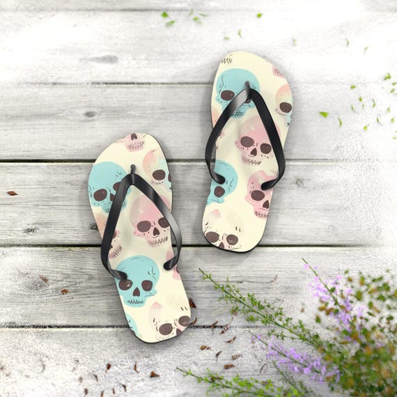 Skull Flip Flops Boho Summer Footwear, Beach Style Sandals