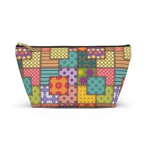 Colorful Patchwork Pattern Accessory Pouch | T-Bottom Makeup Bag image 13
