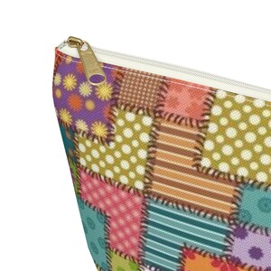 Colorful Patchwork Pattern Accessory Pouch | T-Bottom Makeup Bag image 12