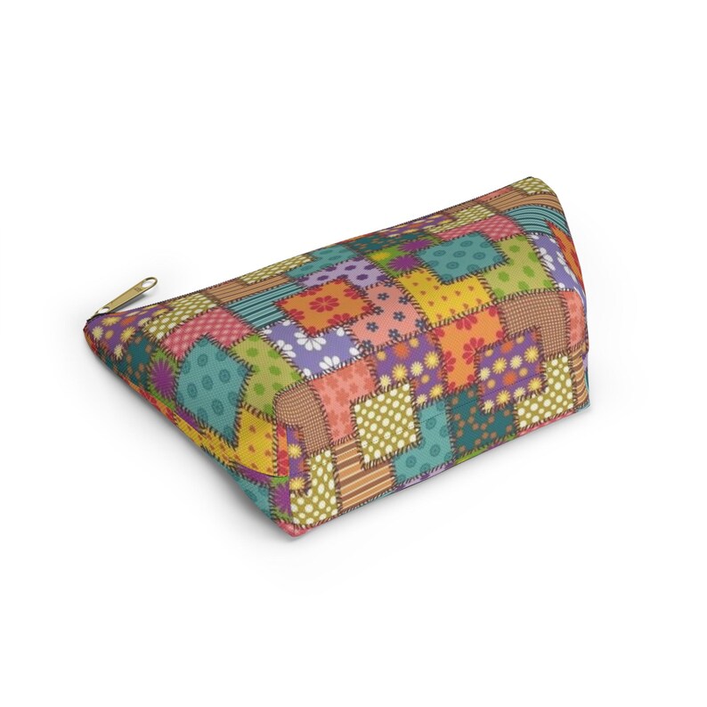 Colorful Patchwork Pattern Accessory Pouch | T-Bottom Makeup Bag image 17
