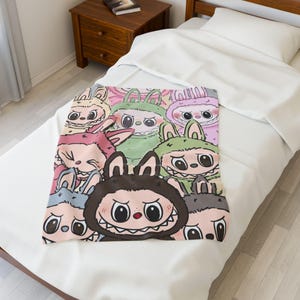 LABUBU Velveteen Plush Blanket, Cute Kids Room Decor, Soft Throw for Couch, Easter Gift, Warm Home Accessory, LABUBU lovers
