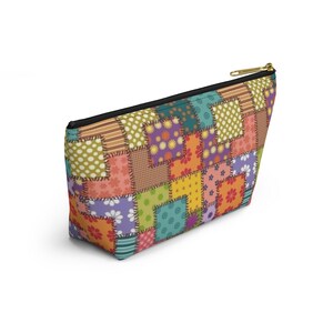 Colorful Patchwork Pattern Accessory Pouch | T-Bottom Makeup Bag image 16