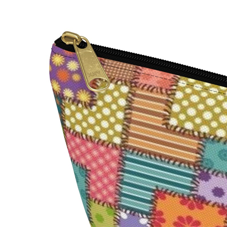 Colorful Patchwork Pattern Accessory Pouch | T-Bottom Makeup Bag image 18