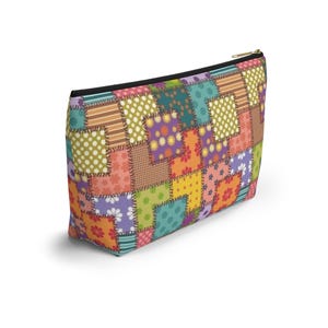 Colorful Patchwork Pattern Accessory Pouch | T-Bottom Makeup Bag image 5