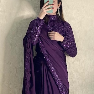 Sequince Shamoze Silk Sari Indian Party Wear Saree with Blouse Piece