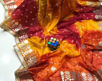 Indian Chunnri Silk Dupatta | Wedding Wear Gotta Pasting Lace | 2.5 Yard Festive Dupatta