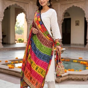 blue chunri dress Heavy Embroidered Chunri Print Lawn Dress Design with 4-Side Emb. Chiffon  Dupatta – Best Price Online in Pakistan main image 1