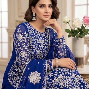 Handmade Chiffon Gotta Work Dress with 4-Sided Border Dupatta | Pakistani Festive Wear Salwar Kameez