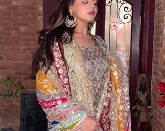 Handmade Gota Work Handcrafted Chiffon Dupatta: Indian Wedding Shawl