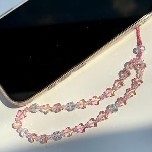 Handmade Beaded Phone Strap:  Iridescent Crystal Glass Star Charm, Wristlet Lanyard, Bag Accessory