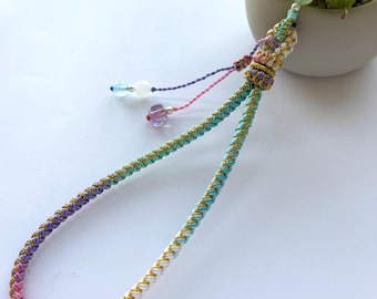 Handmade Phone Strap – Braided Wristlet Lanyard with Gemstones – Keychain Bag Charm– Elegant Gift #11