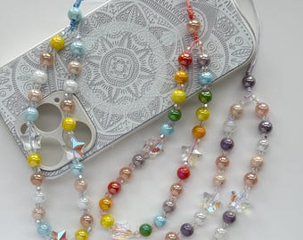 Handmade Crystal Star & Pearl Beaded Phone Strap | Handmade Wristlet Charm