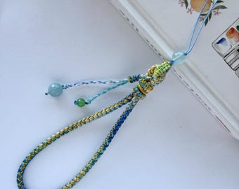 Handwoven Braided Phone Strap: Gemstone Charm, Gold Plated Beads, Bag Charm, Keychain, Gift#12