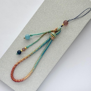 Correa para teléfono móvil trenzada hecha a mano con dije de piedra preciosa chapada en oro, llavero con colgante para bolso, regalo elegante y lindo para ella, estilo n.° 1
