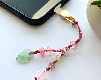 Lily of the Valley Phone Charm: Gemstone Flower & Leaf, S999 Silver