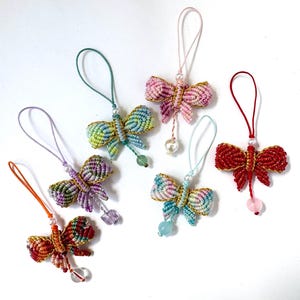 Macrame Bow Phone Charm: Butterfly Keychain and Bag Charm  with Gemstones