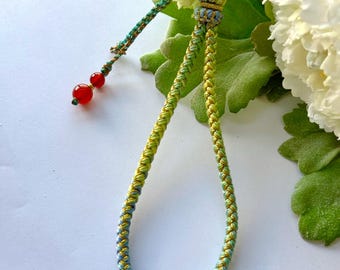 Handmade Braided Gemstone Phone Strap Charm: Sterling Silver Butterfly, Aquamarine and Agate #15