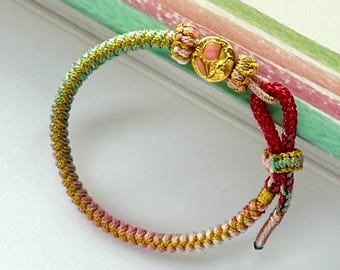 Handmade Woven Bracelet: Gold-Plated Dual-Color Tulip Charm, Adjustable Elegant Gift