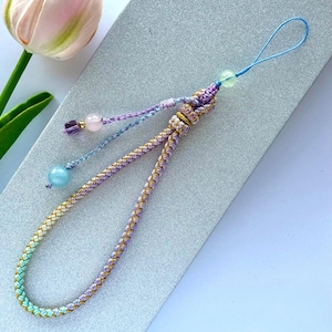 Handmade Phone Strap with Gemstones, Braided Camera Lanyard Bag Charm #5