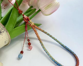 Handmade Phone Strap Charm – Braided Wristlet Lanyard with Gemstones – Elegant Keychain Bag Pendant #4
