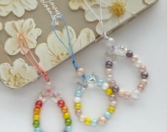 Handmade Crystal Butterfly & Pearl Beaded Phone Charm | Bag Charm | Keychain