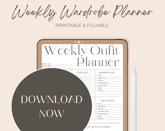 Planner settimanale minimalista per il guardaroba / Tracker di outfit digitale e compilabile / Riflessione sullo stile personale in formato PDF