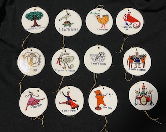 Twelve Days of Christmas Ceramic Ornament Set-Complete boxed Collection