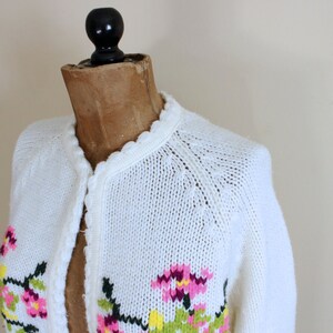 vintage sweater cardigan 60's ivory neon floral 1960's womens clothing size large l image 5