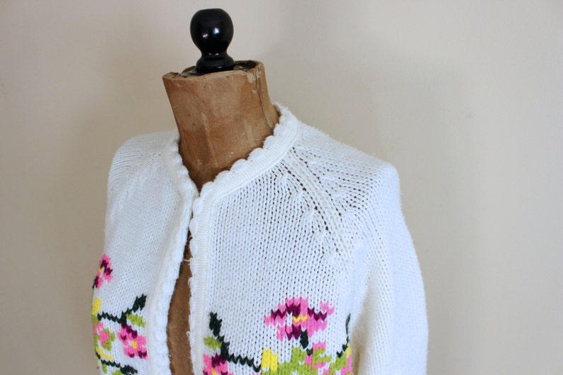 vintage sweater cardigan 60's ivory neon floral 1960's womens clothing size large l image 5