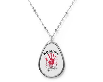 No More Stolen Sisters Oval Pendant Necklace, Awareness Jewelry