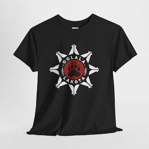 Oglala Lakota Bear Paw Tribal Flag T-shirt - Unisex Heavy Cotton Tee, Native American Animal Graphic Shirt, Tribal Wildlife Tee