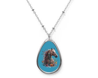 Oval Necklace, Painted Horse Jewelry, Southwest Tribal Pendant, Boho Chic Accessory