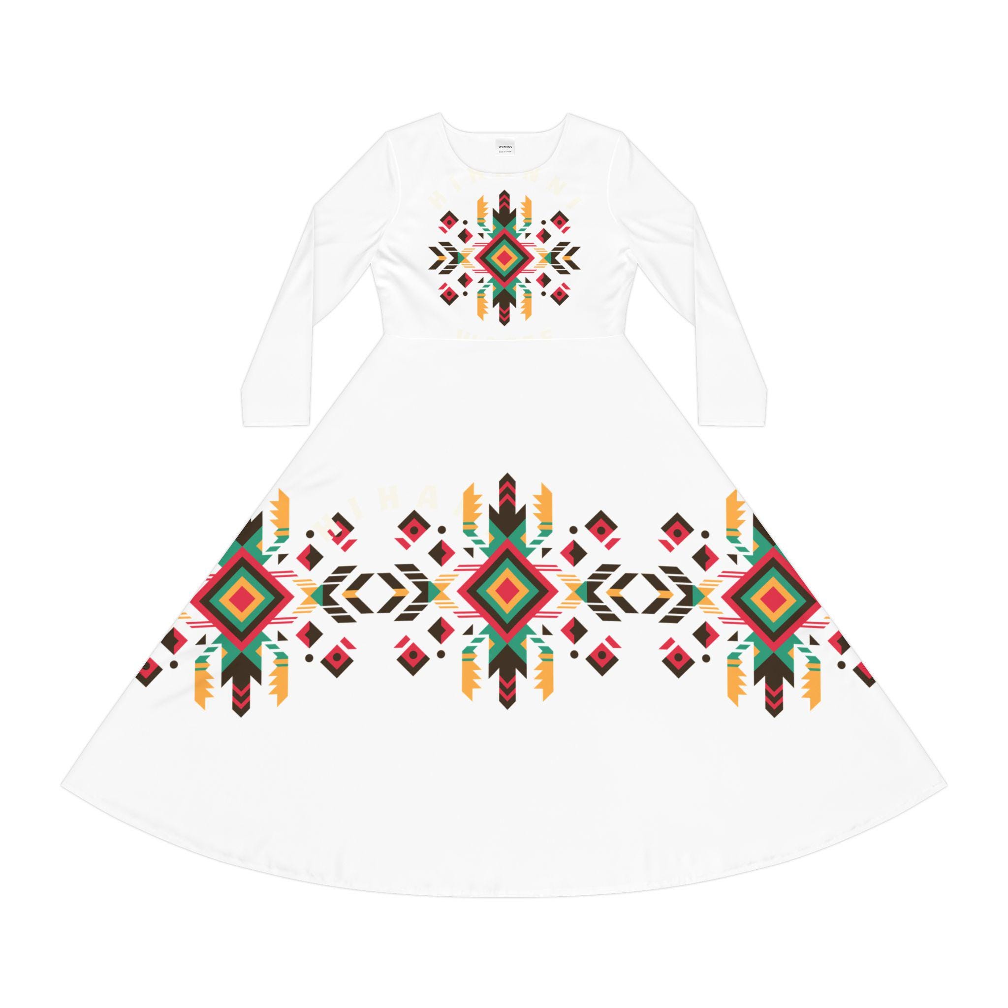 knee length dresses for ladies Wrangler Women's Retro Aztec Embroidered Long Sleeve Dress LWD521X   Boondocks Western Store llc