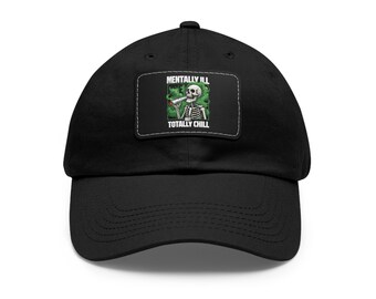 Totally Chill Skeleton Dad Hat met leren patch, casual pet, humoristische hoed, cadeau voor hem, trendy accessoire, dagelijks gebruik
