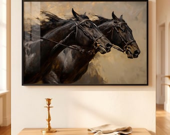 Equestrian Wall Art, Vintage Equine Art, Dark Academia Decor, Black Horse Painting, Moody Vintage Art, Digital Download