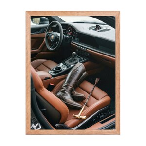 Equestrian Decor, Auto Interior Art, Old Money Wall Art, Cognac Leather Art, Horse Riding Print, Quiet Luxury Framed Poster, Porsche 911 Art