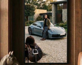 Porsche 911 poster, Old money aesthetics, Mancave decoration, Luxurious wall art, Elegant old money, Quiet luxury decor, Car art