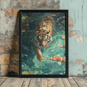 Tigre de Agua Místico / Arte de Fantasía Digital para Imprimir / Ilustración de Vida Silvestre Majestuosa / Arte Mural de Tigre / Impresión de Tigre / Decoración de Animales de la Selva